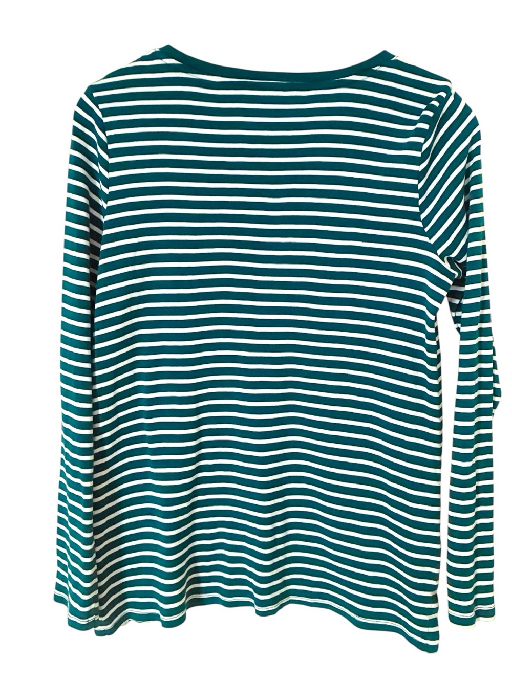 J. Jill Sz SMALL Jade Green White Striped Long-Sleeve Pima Cotton Crewneck Shirt - Picture 6 of 7